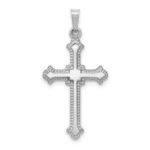 14k White Gold Polished Hollow Fleur de Lis Cross Pendant, 16 x 33mm